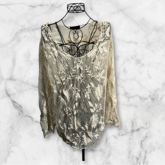 Annabelle Cream Lace See Thru Knit Top Sz 3X Women - Picture 1 of 5
